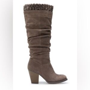 Kaitlin Shoe Dazzle • Brown Suede Sweater Trim Heeled Boot